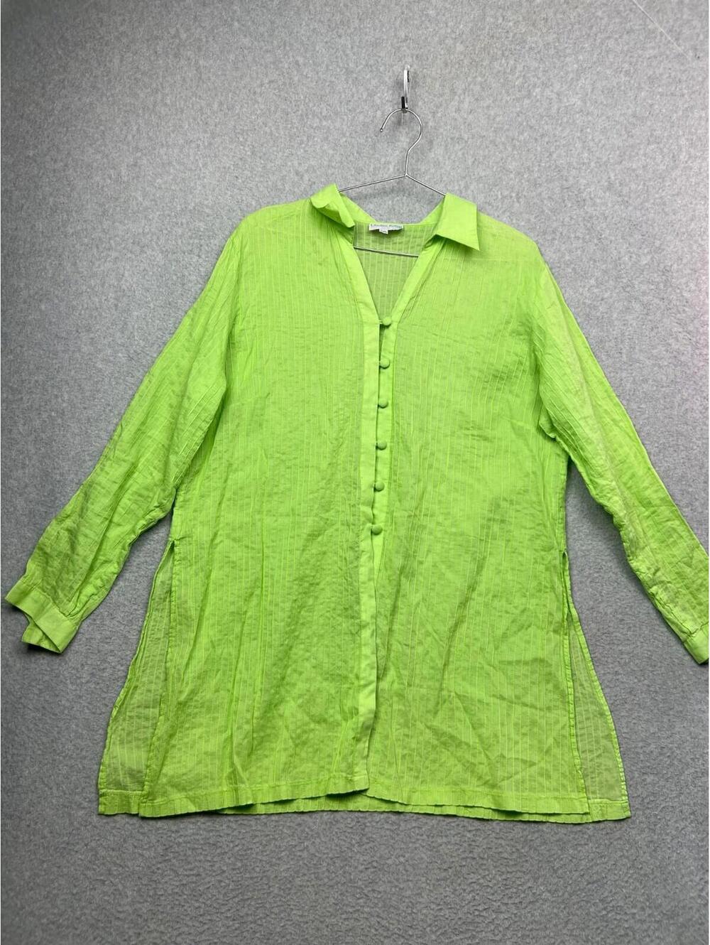 Charlotte Kellogg Women's Sheer Tunic Blouse Plus 2X Lime Green Cotton Beach